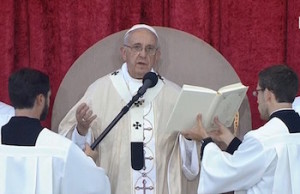 Pope Francis reading at CUA mass